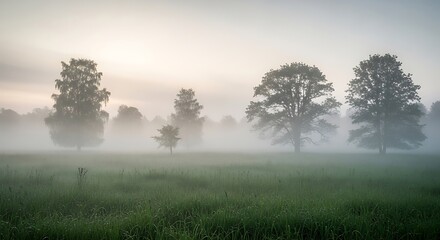 Naklejka premium Misty Meadow Trees.