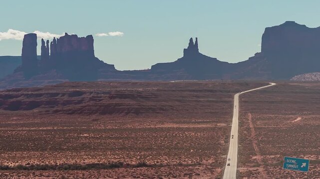 Cars Driving Toward Monument Valley on Scenic US-163 Forest Gump Point Time-lapse