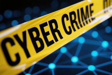 Cyber crime warning tape highlights need for military protection and encryption in cyber warfare with strict access control measures