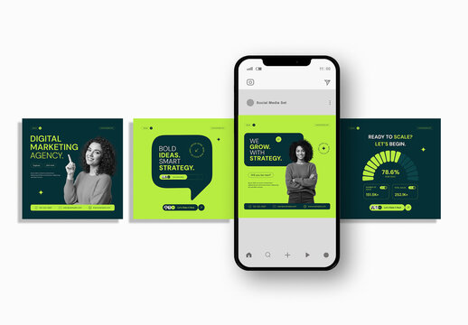 Modern Digital Marketing Agency Social Media Post Template Set