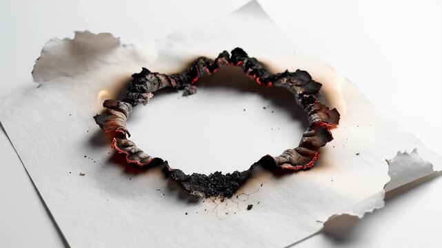 Paper circle smoldering with embers, smoke, and light