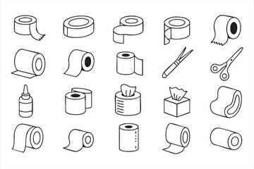 Minimal Toilet Paper Roll and Tissue Box Outline Icon Pack