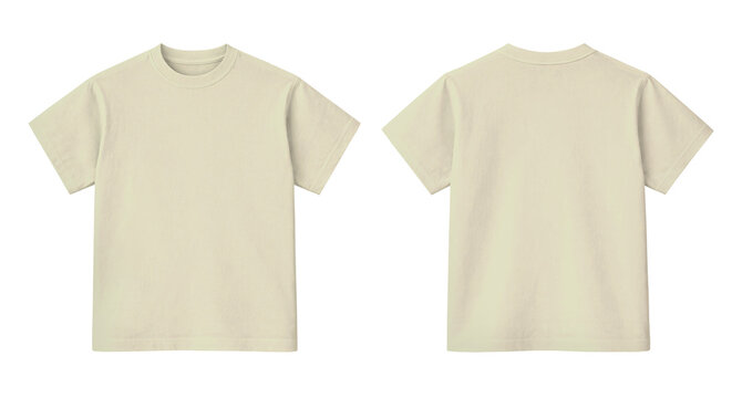 Blank Cream T-Shirt Mockup Front and Back Views Isolated on Transparent