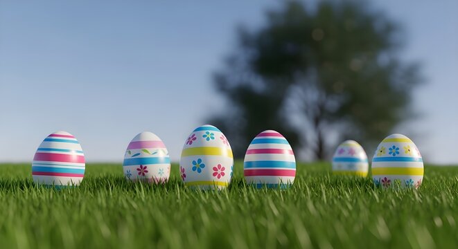 Easter eggs decoration on grass for ester Monday celebration