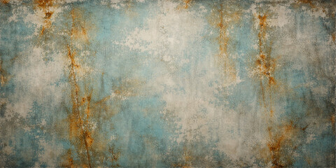Obraz premium A grungy vintage backdrop featuring aged paint on old textured wood combined with a dark rusty metal surface and rough antique wall patterns