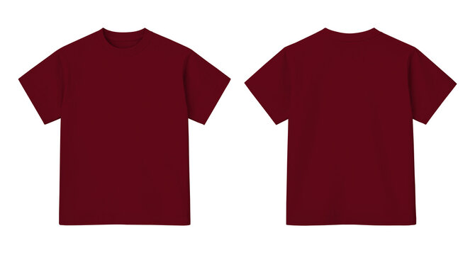 Blank Maroon Red T-Shirt Mockup Front and Back Views Isolated on Transparent