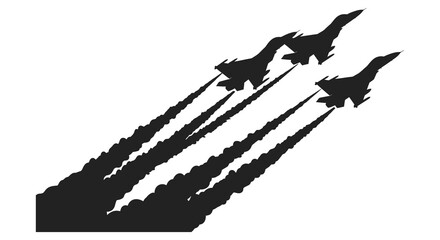 Four fighter jets perform a dynamic aerial display leaving vapor trails a striking silhouette high quality © AL-AMIN
