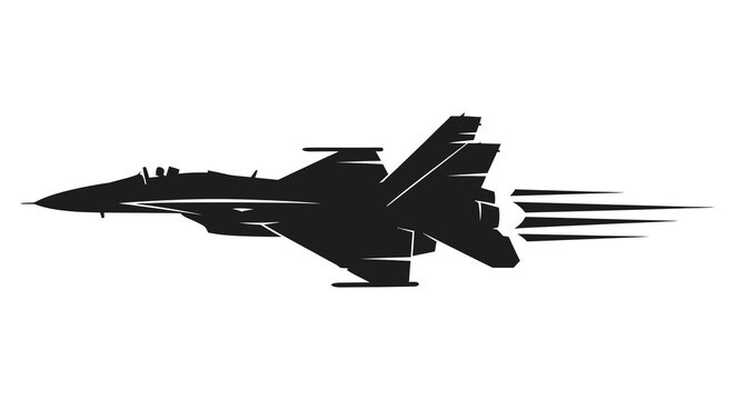 A dynamic depiction of a fighter jet in flight showcasing speed and power silhouette high quality