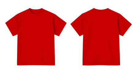Blank Vibrant Red T-Shirt Mockup Front and Back Views Isolated on Transparent