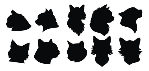 Obraz premium cat head silhouettes set isolated flat illustration on white