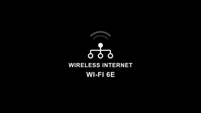 Wi- fi 6 e wireless internet symbol on black background with white text and wifi 6e wi-fi internet connectivity
