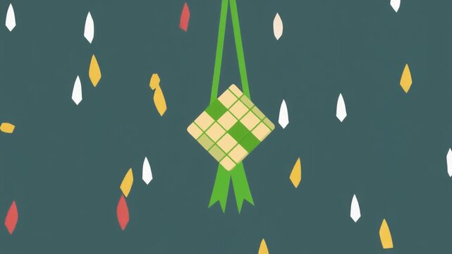 Traditional ketupat food illustration with colorful confetti