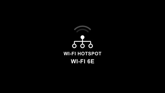 Wi- fi 6 e hotspot animation with wi- fi signal on black background wi-fi 6e wi-fi hotspot wireless internet