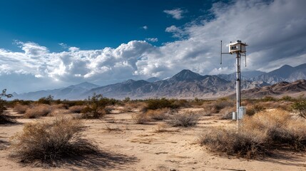Modern aerospace sensor array positioned in desert environment with HDR clarity