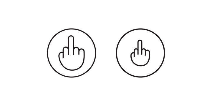 Middle finger sign, offensive gesture icon, protest symbol outline in a circle. social media reaction and feedback button vector illustration