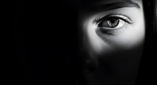 Close up of womans eye partially hidden.