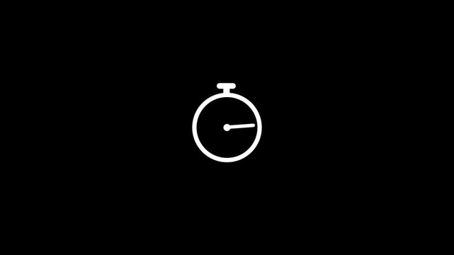 Simple white stopwatch icon centered on a black background timer time