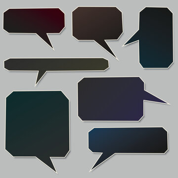 Set of blank speech bubble sheet dark tone and white border various shapes with shadow