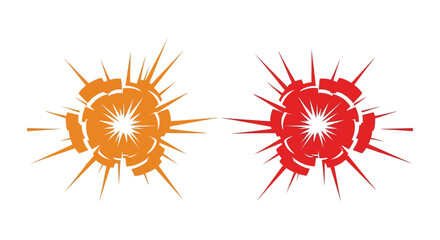 Two vibrant radial bursts of energy in orange and red exhibiting a striking silhouette high quality © Kuntol02