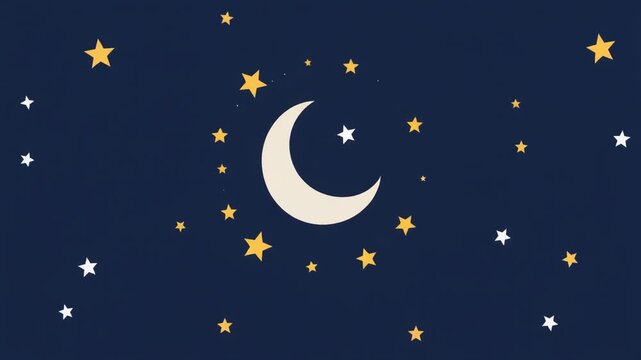 Night sky illustration with crescent moon and stars