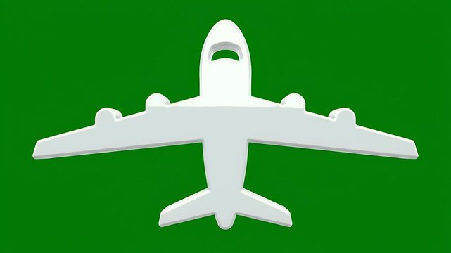 White 3D airplane model with wings extended on a solid green backdrop