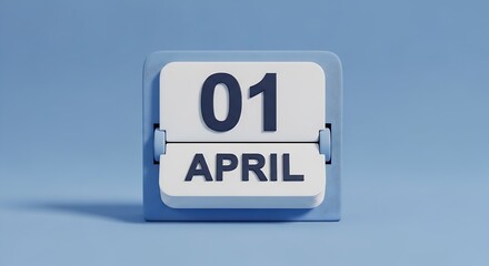 A clean 3D render of a white flip calendar showing the date April 1st against a light blue background, ideal for event announcements