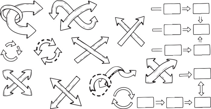 Various Arrows and Boxes with Directional Symbols black and white