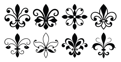 black fleur de lis design elements collection set of nine  © Udox