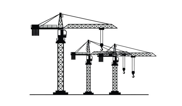 Three cranes with lattice towers and counterweights