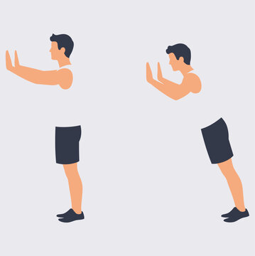 man doet muur push-up. staande push-up oefening. platte vectorillustratie