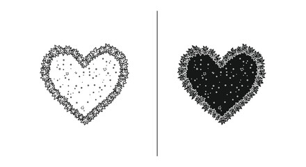 Black and white hearts made of dots on white background