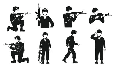 Obraz premium Vector silhouettes of soldiers in various combat poses