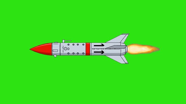 Cartoon Missile Flying Animation on Green, Black, and White Backgrounds