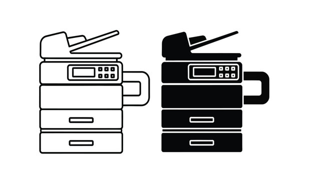 Black and white illustration of two thermal fax machines with paper tray and handle