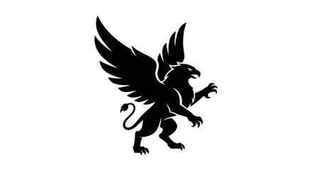 Obraz premium Black Griffin Silhouette on White Background - Mythical Creature Symbol