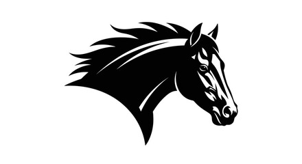 Fototapeta premium Black Silhouette of a Horse Head with Flowing Mane on White Background