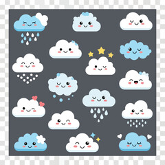Obraz premium Cartoon style illustrations featuring various weather themed clouds