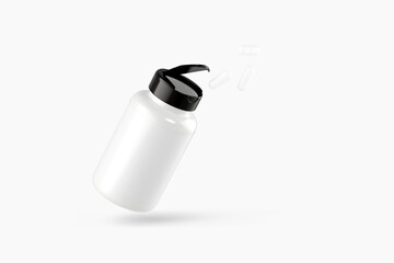 Supplement bottle with black cap 3d rendering mockup