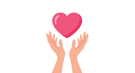 Human hands reaching out toward a large glowing pink heart in the center symbolizing love kindness community and emotional support.