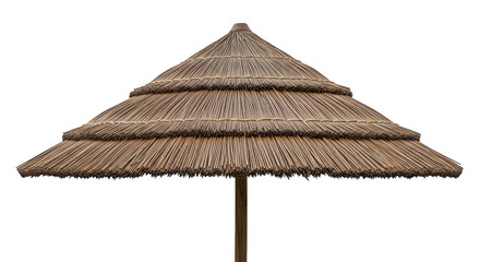 A detailed rendering of a traditional thatching umbrella on transparent background