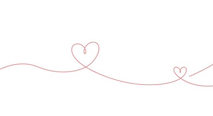 Continuous pink line drawing of two connected hearts over a clean white background symbolizing love and minimalist romantic art.