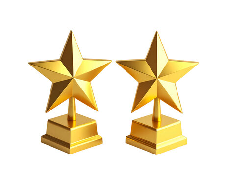 Two golden star trophies on black background