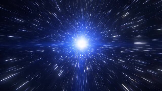 Dynamic hyperspace jump through blue space with light streak effect background