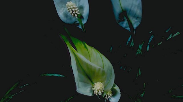 A large inflorescence of Spathiphyllum wallisii sways.