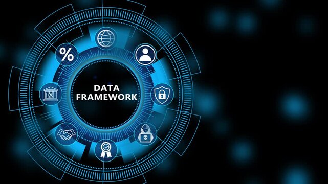 Digital data framework system architecture analytics platform infrastructure technology concept futuristic interface 4K animation