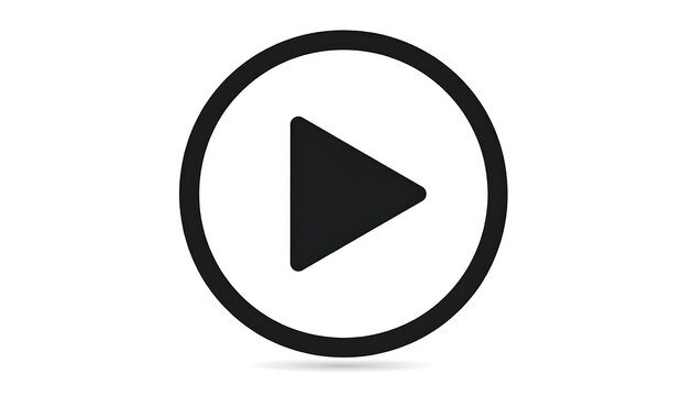 A black play button icon on a white background