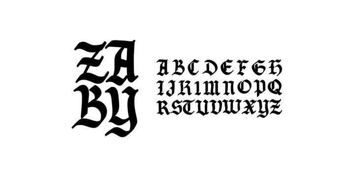 Elegant Hand Drawn Font Uppercase only. Medieval Roman old English Inspired Calligraphic Typography. Artistic Style Lettering. Decorative serif vintage modern concept vector illustration.
