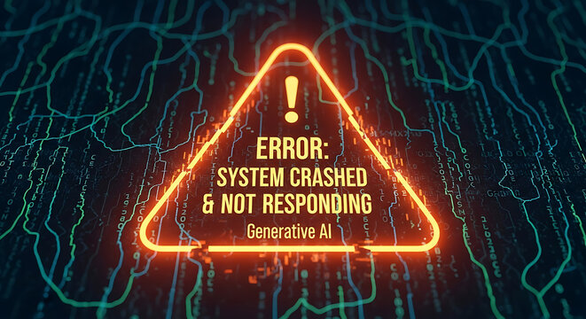 Luminous orange digital triangle warning icon glowing intensely over complex computer program code script representing critical system error bug cybersecurity threat and software failure.