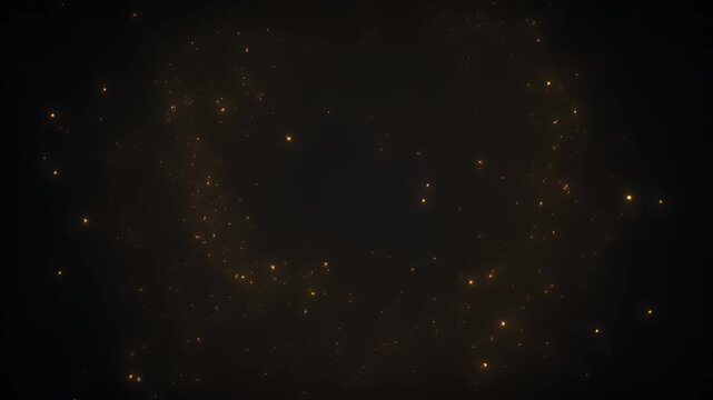 Warm golden particles glitter and shimmer against a dark black backdrop subtly
