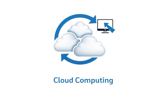 Cloud computing concept with computer monitor and cloud storage